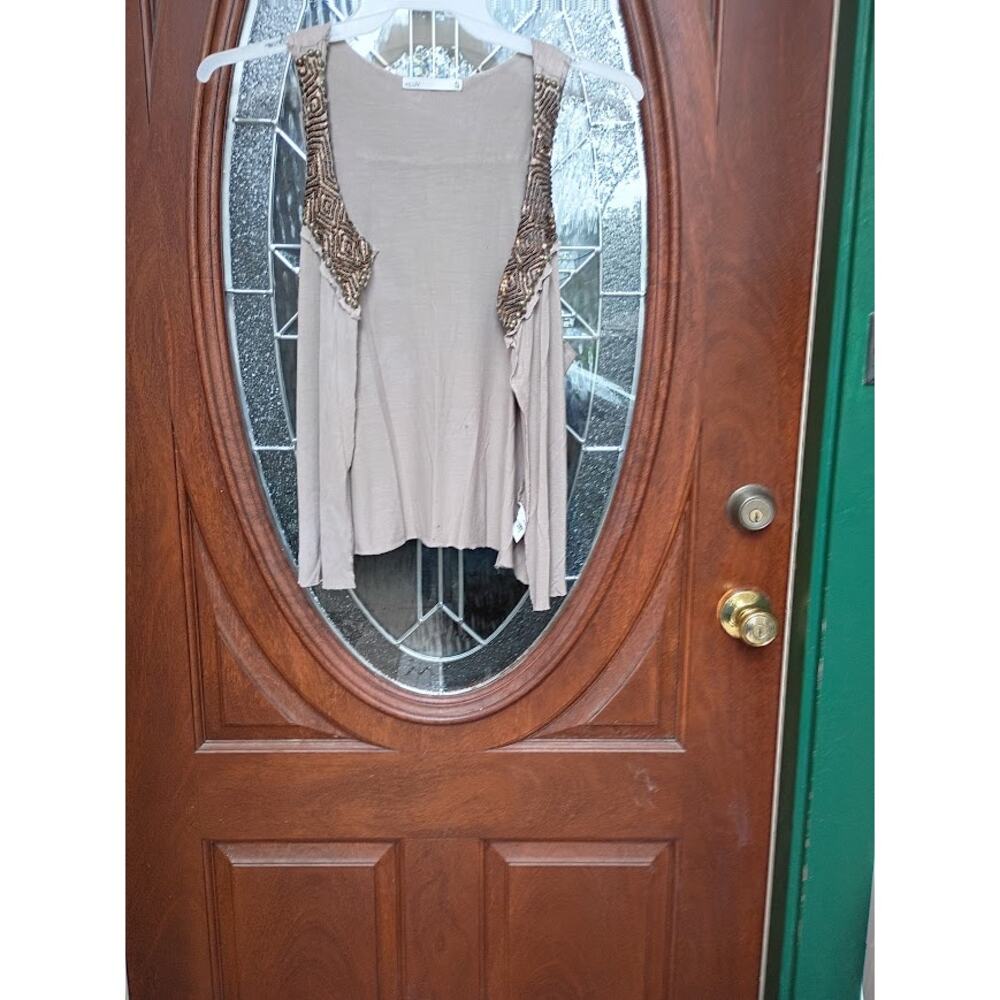 InLuv Open Vest Beige Sleeveless Beaded Back Fringe Size S